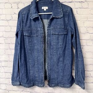 D&Co. Women's Denim Jacket Ruffle Zip‎ Jacket Small 97%cotton Excellent
